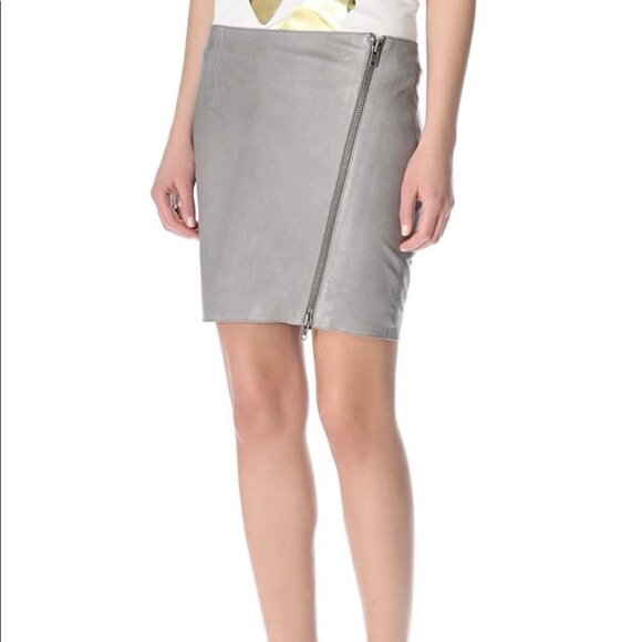 Haute Hippie Grey Taupe Lamb Leather Mini Skirt Front Zipper Size M - Picture 9 of 9